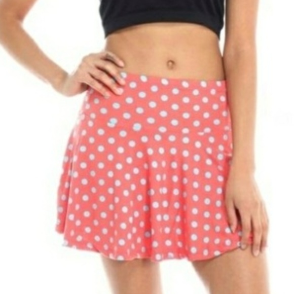 Dresses & Skirts - Coral and Blue Polka Dot Skater Mini Skirt